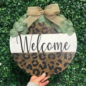 Leopard Print Welcome Sign with Greenery